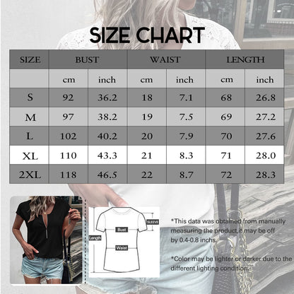 Women Summer Tops Loose Fit Lace Causual Short Sleeves T-Shirt