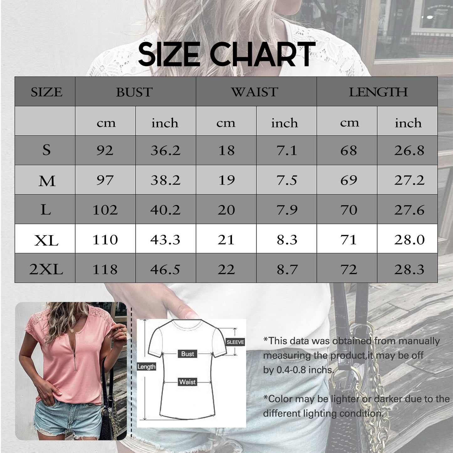 Women Summer Tops Loose Fit Lace Causual Short Sleeves T-Shirt