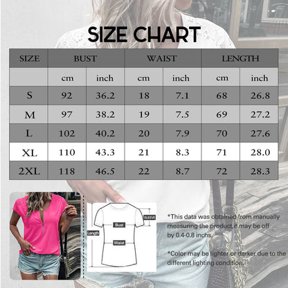 Women Summer Tops Loose Fit Lace Causual Short Sleeves T-Shirt