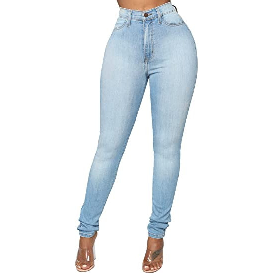 KUNMI Womens Classic High Waisted Skinny Stretch Butt Lifting Jeans Slim  Fit Denim Pants Light Blue