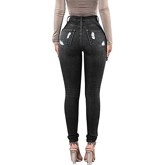 KUNMI Womens Classic High Waisted Skinny Stretch Butt Lifting Jeans Slim  Fit Denim Pants 007-black