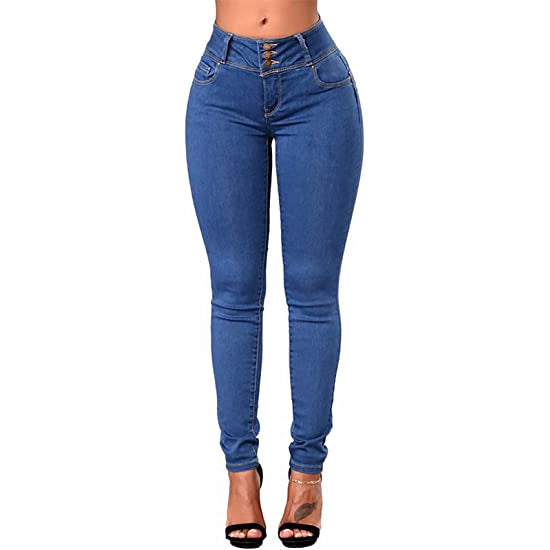 KUNMI Womens Classic High Waisted Skinny Stretch Butt Lifting Jeans Slim  Fit Denim Pants 6033-medium-blue