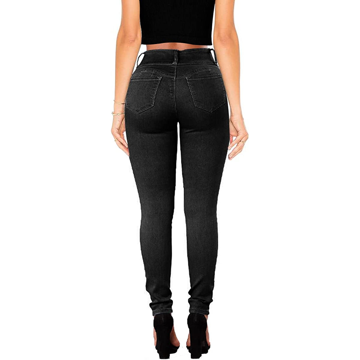 KUNMI Womens Classic High Waisted Skinny Stretch Butt Lifting Jeans Slim  Fit Denim Pants 6033-blue-black