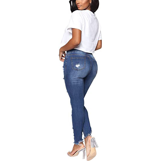 KUNMI Women High Waist Skinny Stretch Ripped Jeans Destroyed Denim Pan –  KUNMI online