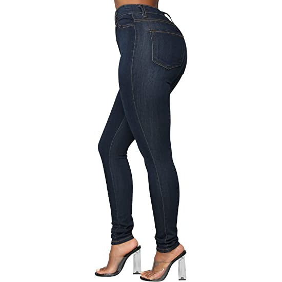 KUNMI Womens Classic High Waisted Skinny Stretch Butt Lifting Jeans Slim  Fit Denim Pants Dark Blue