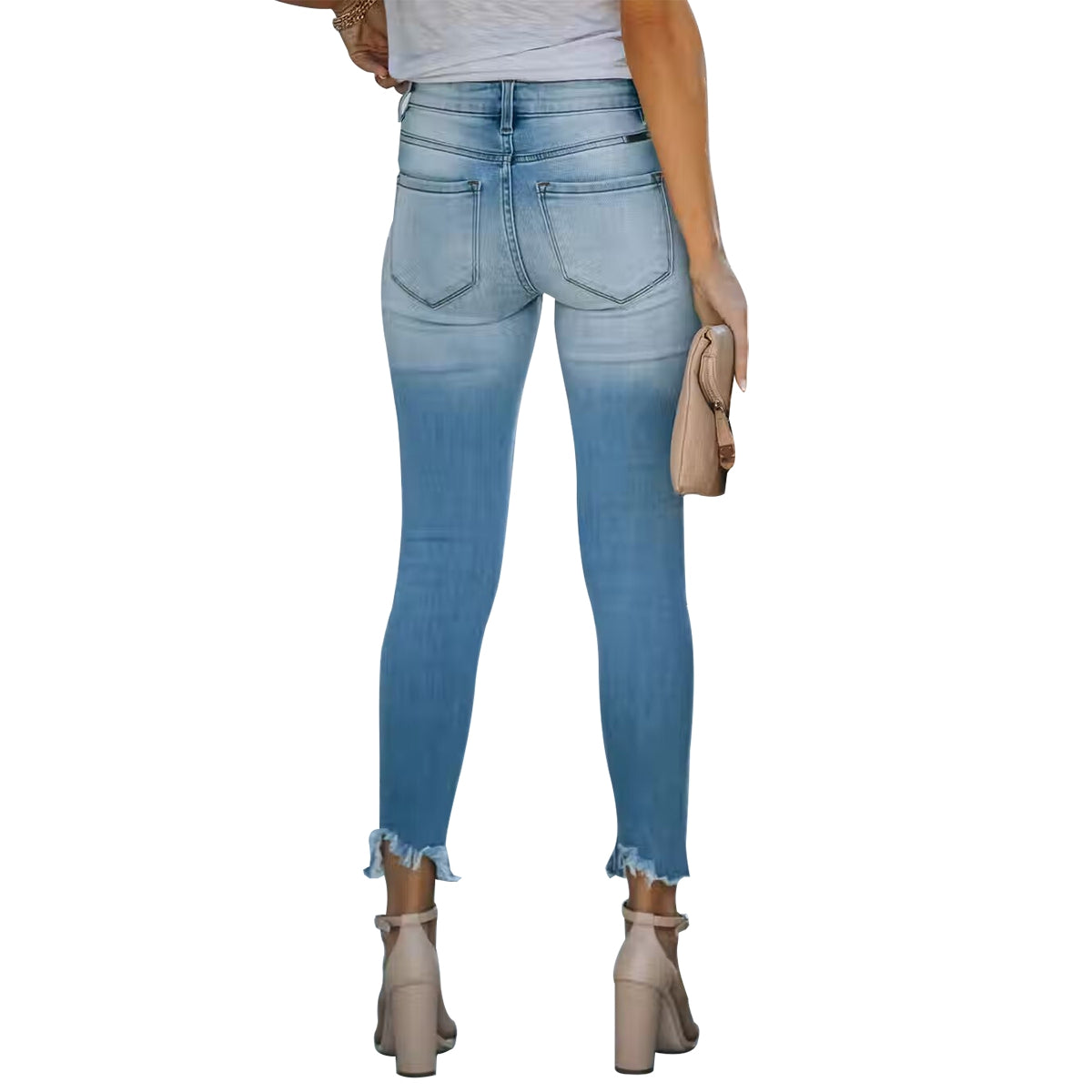 KUNMI Women High Waist Skinny Stretch Ripped Jeans Destroyed Denim Pants  Plus Size 002-dark Blue